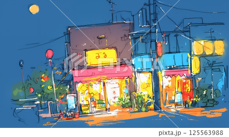 昭和の匂いがする昔ながらの飲み屋（クレヨンと水彩画風）