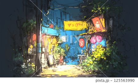 昭和の匂いがする昔ながらの飲み屋（クレヨンと水彩画風）