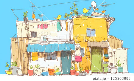 昭和の匂いがする昔ながらの飲み屋（クレヨンと水彩画風）
