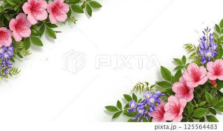 春の季節の美しいつつじと藤の花のイラスト 125564483