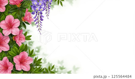春の季節の美しいつつじと藤の花のイラスト 125564484