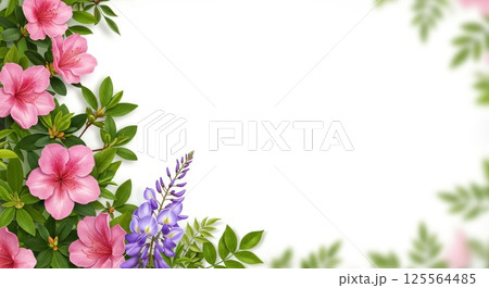 春の季節の美しいつつじと藤の花のイラスト 125564485