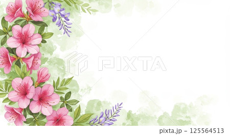 春の季節の美しいつつじと藤の花のイラスト 125564513