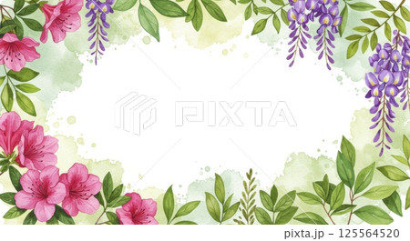 春の季節の美しいつつじと藤の花のイラスト 125564520