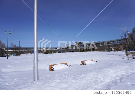 雪に埋まった公園のベンチ08 雪に埋まった公園のベンチ08 125565496