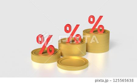 The Gold coins and percent on white background 3d Rendering. The Gold coins and percent on white background 3d Rendering. 125565638