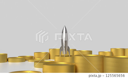 The Silver rocket and gold coins for Business concept 3d Rendering. The Silver rocket and gold coins for Business concept 3d Rendering. 125565656