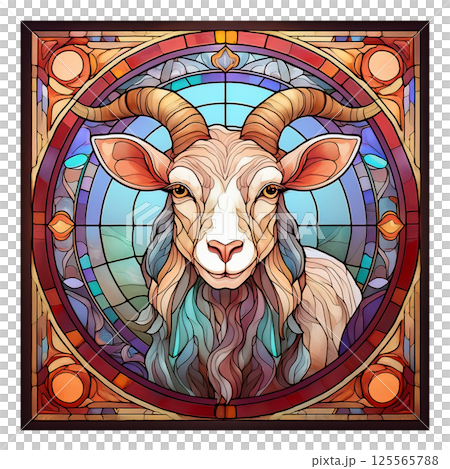 かわいい山羊のステンドグラスのイラスト3／チラシやポスター用素材 125565788