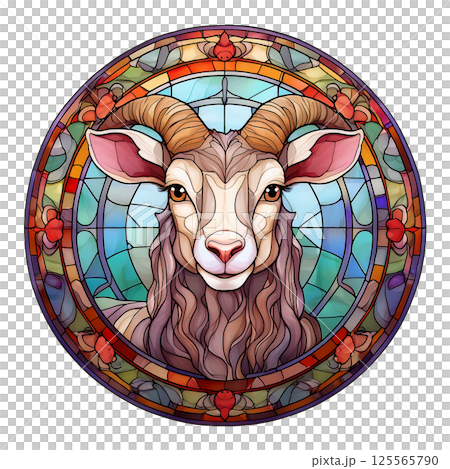 可愛的山羊彩色玻璃插圖5/傳單和海報材料 125565790