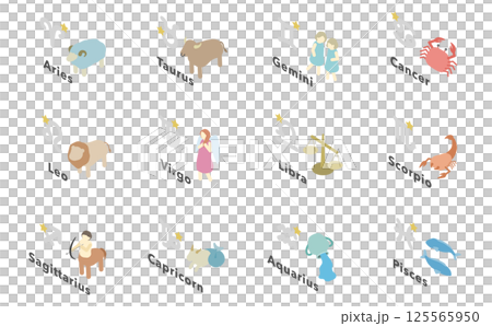 等距插圖: 12 個星座 等距插圖: 12 個星座 125565950