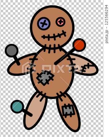 Illustration of a ritual in which a doll is nailed to express grudge or curse 125566294