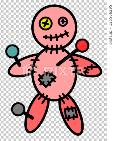 Illustration of a ritual in which a doll is nailed to express grudge or curse 125566295