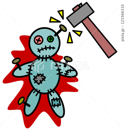 ハンマーで人形に釘を打つ呪いの儀式のイラスト 125566310
