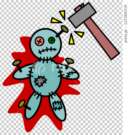 ハンマーで人形に釘を打つ呪いの儀式のイラスト 125566310