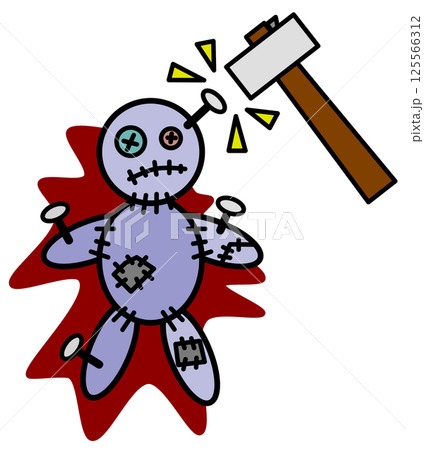 ハンマーで人形に釘を打つ呪いの儀式のイラスト ハンマーで人形に釘を打つ呪いの儀式のイラスト 125566312