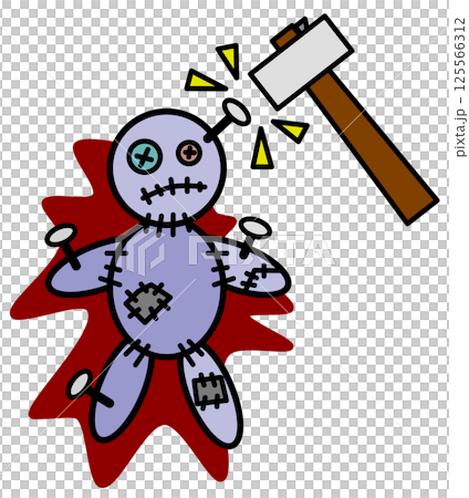ハンマーで人形に釘を打つ呪いの儀式のイラスト ハンマーで人形に釘を打つ呪いの儀式のイラスト 125566312