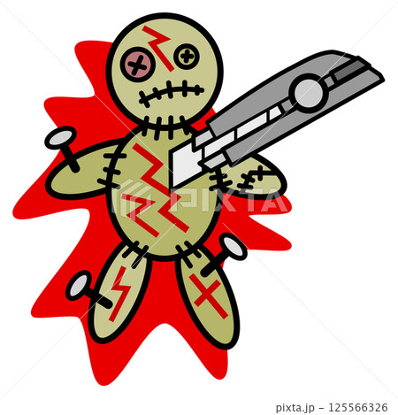 人形を釘で固定してナイフで切り裂く呪いの儀式 125566326