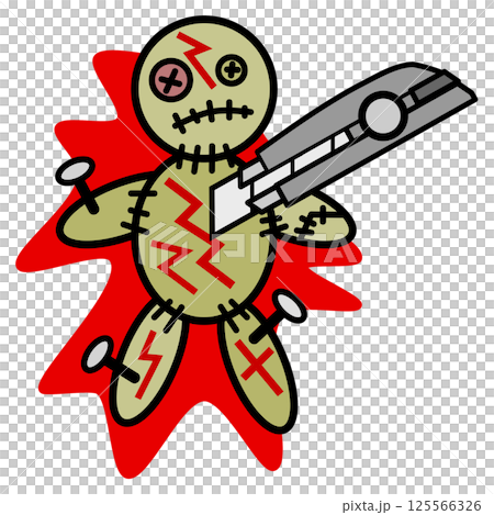 人形を釘で固定してナイフで切り裂く呪いの儀式 125566326