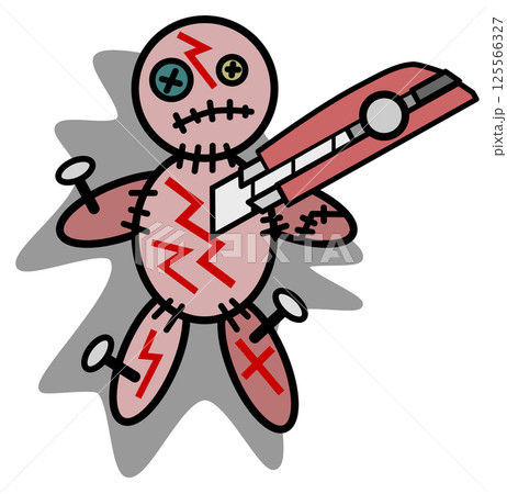 人形を釘で固定してナイフで切り裂く呪いの儀式 125566327