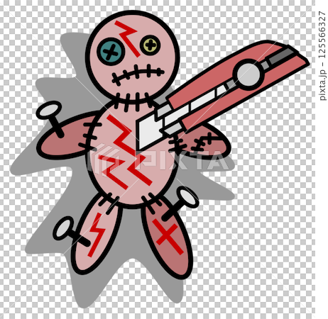 人形を釘で固定してナイフで切り裂く呪いの儀式 125566327