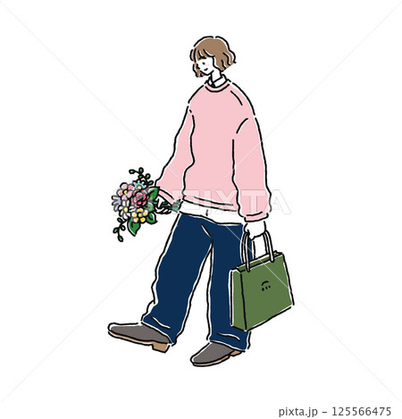 花束と紙袋を持った人物 花束と紙袋を持った人物 125566475