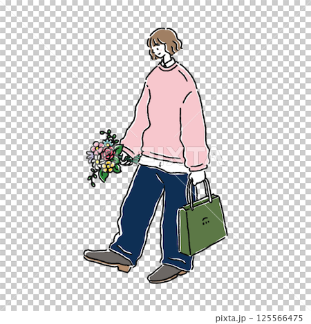 花束と紙袋を持った人物 花束と紙袋を持った人物 125566475