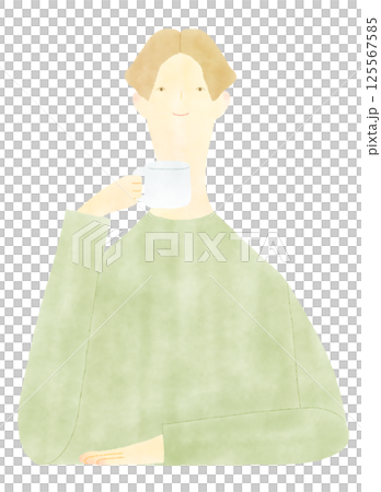 Man drinking coffee and tea Man drinking coffee and tea 125567585