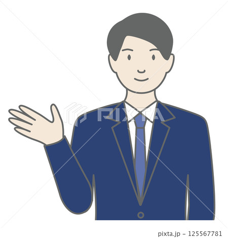 スーツを着た男性が「こちらです」と案内しているイラスト 125567781