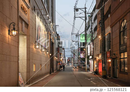 March 24 2025 Night Street in Japanese City with Illuminated Signs, Japan 125568121