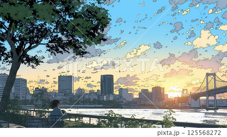 大都会の日没（日の出）とランドスケープ