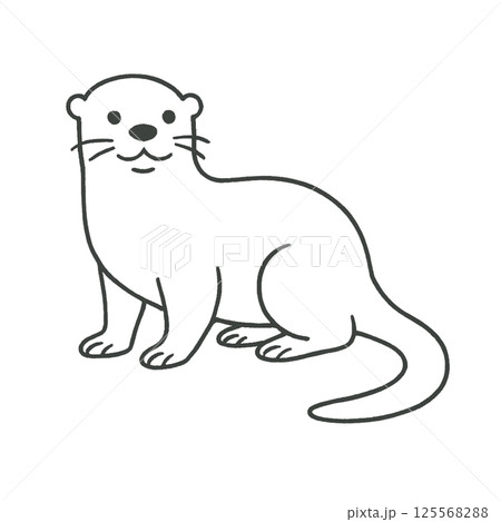カワウソの線画イラスト、アイコン、素材、背景なし、動物シリーズ 125568288