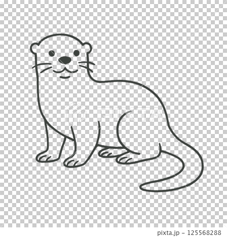 カワウソの線画イラスト、アイコン、素材、背景なし、動物シリーズ 125568288