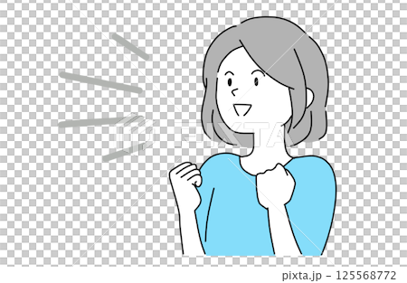うれしくて両手でガッツポーズをとる笑顔の若い女性 125568772