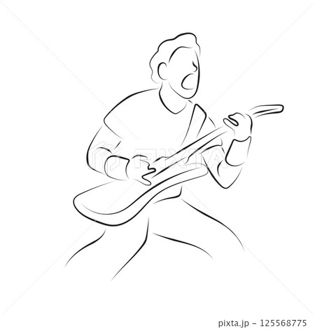 young man with electric guitar illustration vector hand drawn with black lines isolated on white background young man with electric guitar illustration vector hand drawn with black lines isolated on white background 125568775