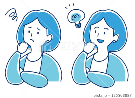 ひらめいた顔と困っている顔　オフィスの女性のイラスト 125568887