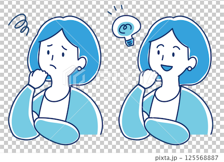 ひらめいた顔と困っている顔　オフィスの女性のイラスト 125568887