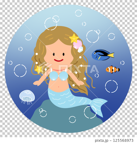 Illustration of a mermaid at the bottom of the sea 125568973