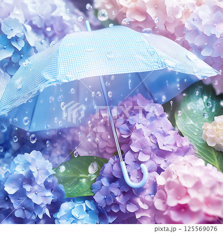 アジサイと傘のデザイン 125569076