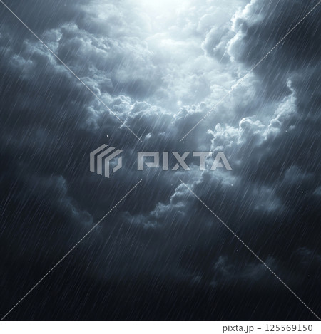 暗雲立ち込める雨空とわずかな光 125569150