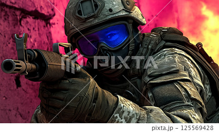 戦闘態勢の特殊部隊兵士 125569428