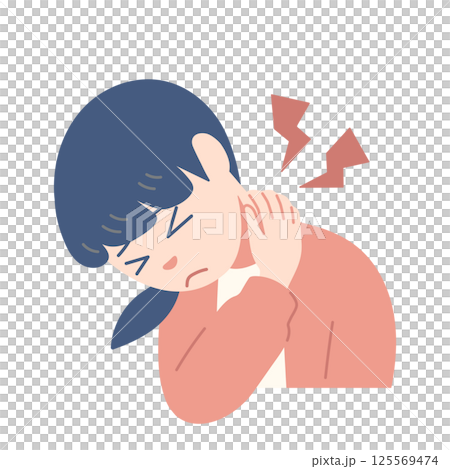 Illustration of a woman suffering from neck pain Illustration of a woman suffering from neck pain 125569474