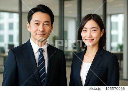 オフィスで自然に微笑む日本人男女 125570066
