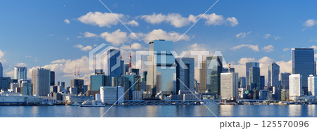 東京湾の海岸に建ち並ぶオフィスビル 125570096