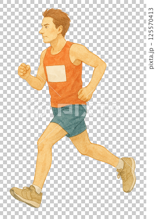 正在奔跑的男跑步者的水彩插圖（運動和鍛煉材料） 125570413