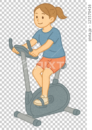 フィットネスバイクをこぐ女性の水彩イラスト（スポーツ・運動素材） 125570416
