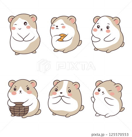 Set of Cute Kawaii Brown Little Hamster Mouse Animal Cartoon Character with Biscuit Snack Food Set of Cute Kawaii Brown Little Hamster Mouse Animal Cartoon Character with Biscuit Snack Food 125570553