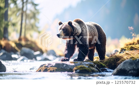 渓流を歩く野生の熊4 渓流を歩く野生の熊4 125570732