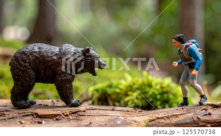 森で熊と操縦した登山者のイメージミニチュア3 125570738