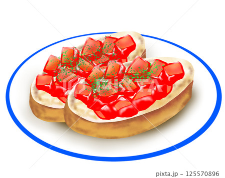 トマトのブルスケッタの手描きイラスト 125570896