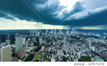 《AI画像》大都市を襲うゲリラ豪雨 125571250